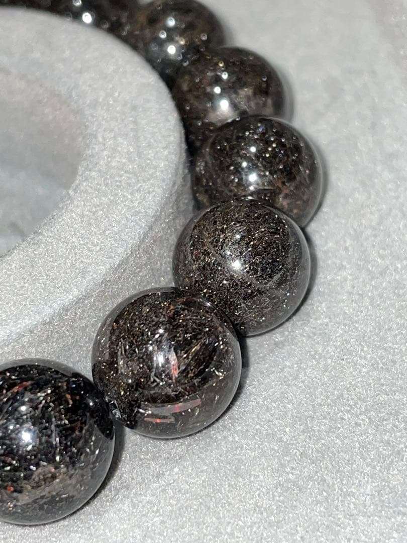 ブラックプラチナルチルクォーツ12.5mm級ブレスレット(ヘマタイト共生)