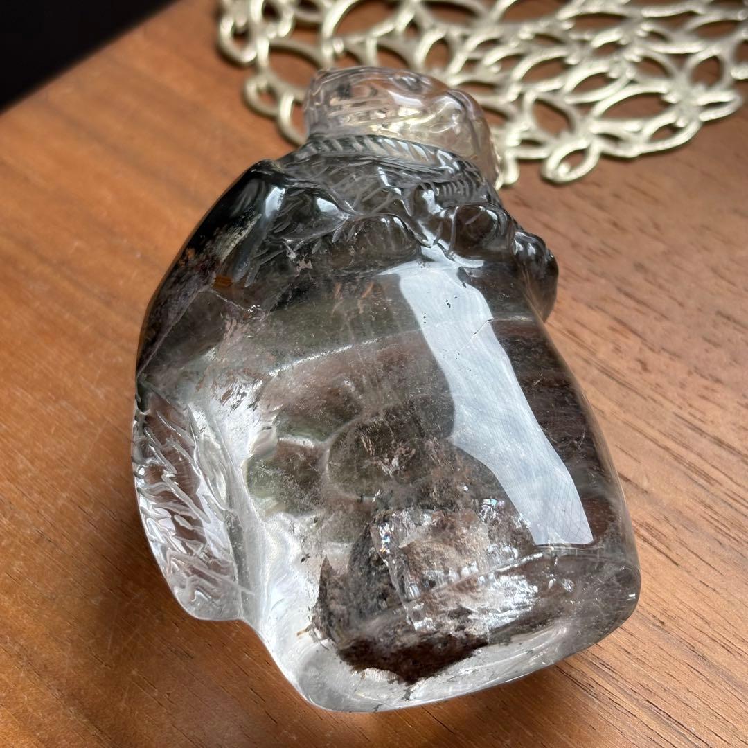 天然石 ブラジル産 グリーンガーデンクォーツ 猫の置物314g