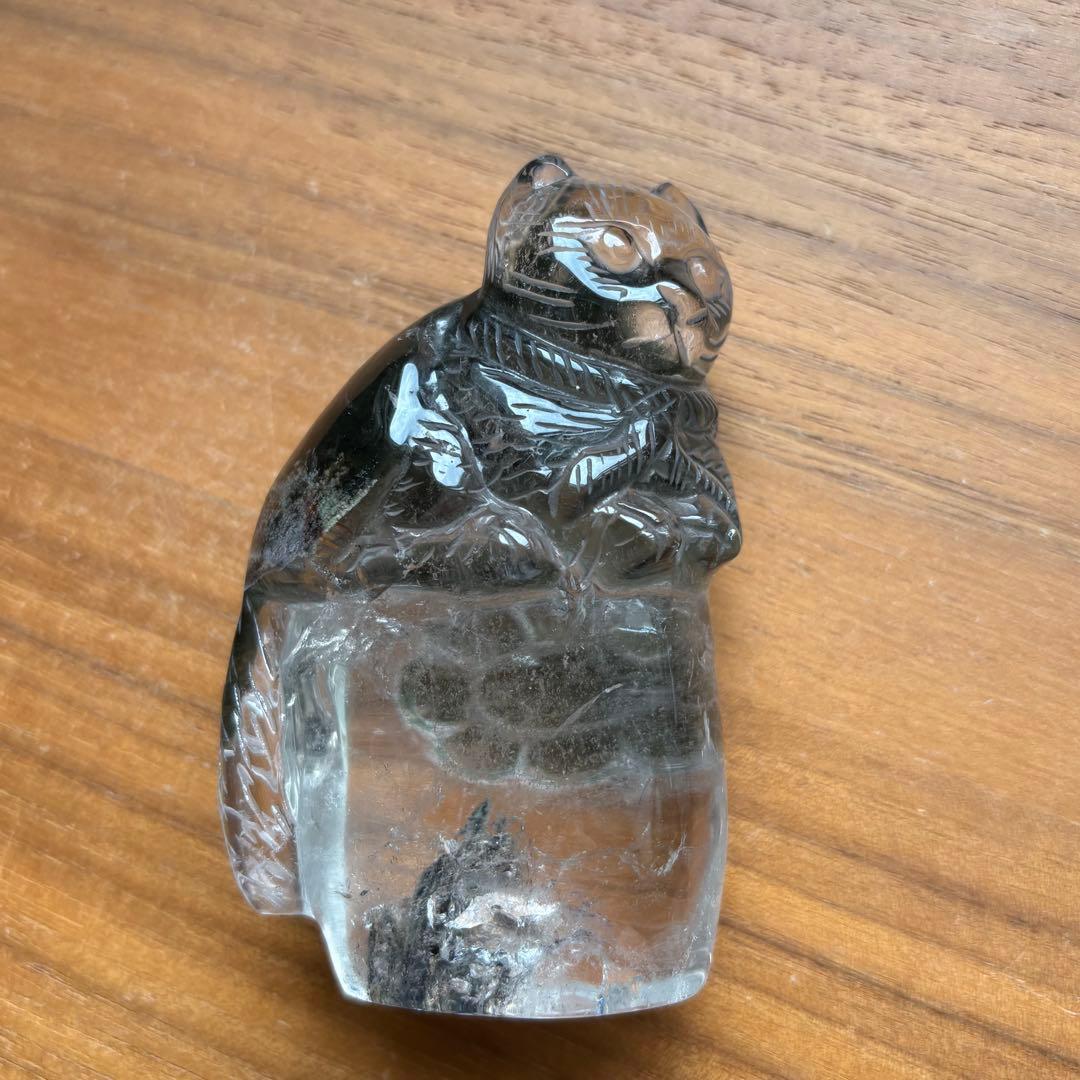 天然石 ブラジル産 グリーンガーデンクォーツ 猫の置物314g