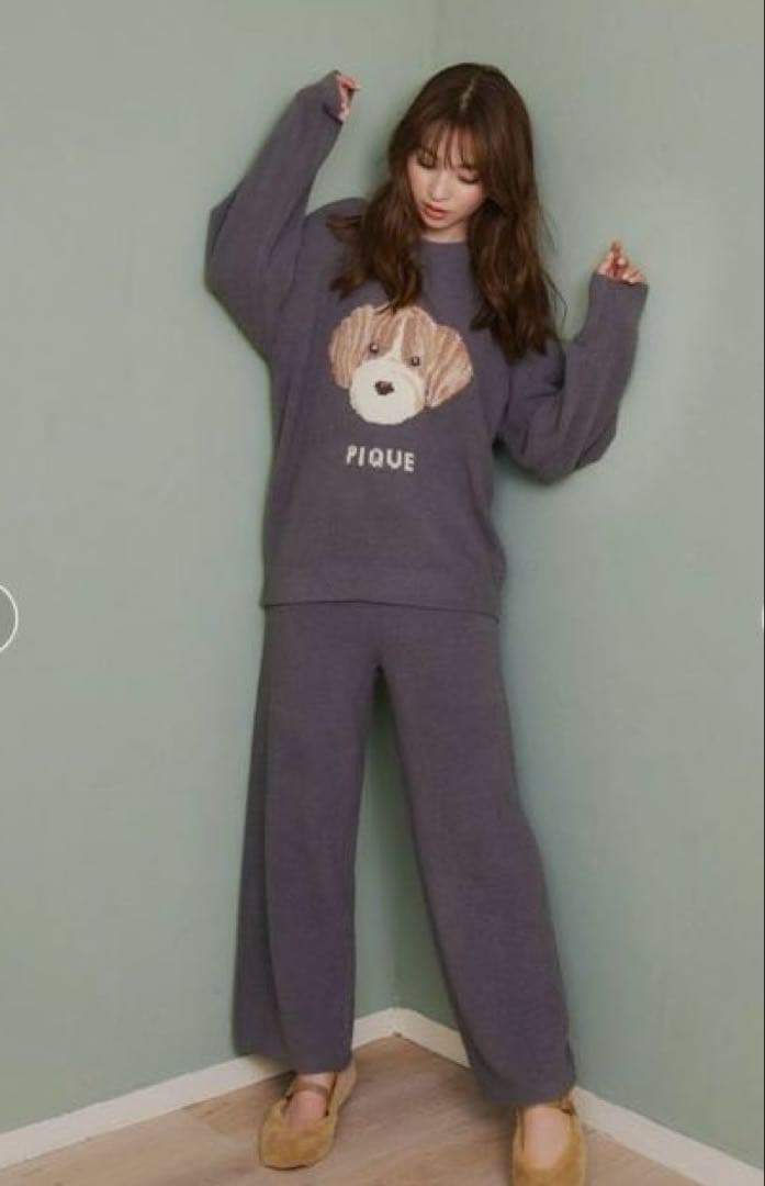 【新品】ジェラートピケ　メレンゲドッグ柄プルオーバー＆ロングパンツ　ビーグル柄