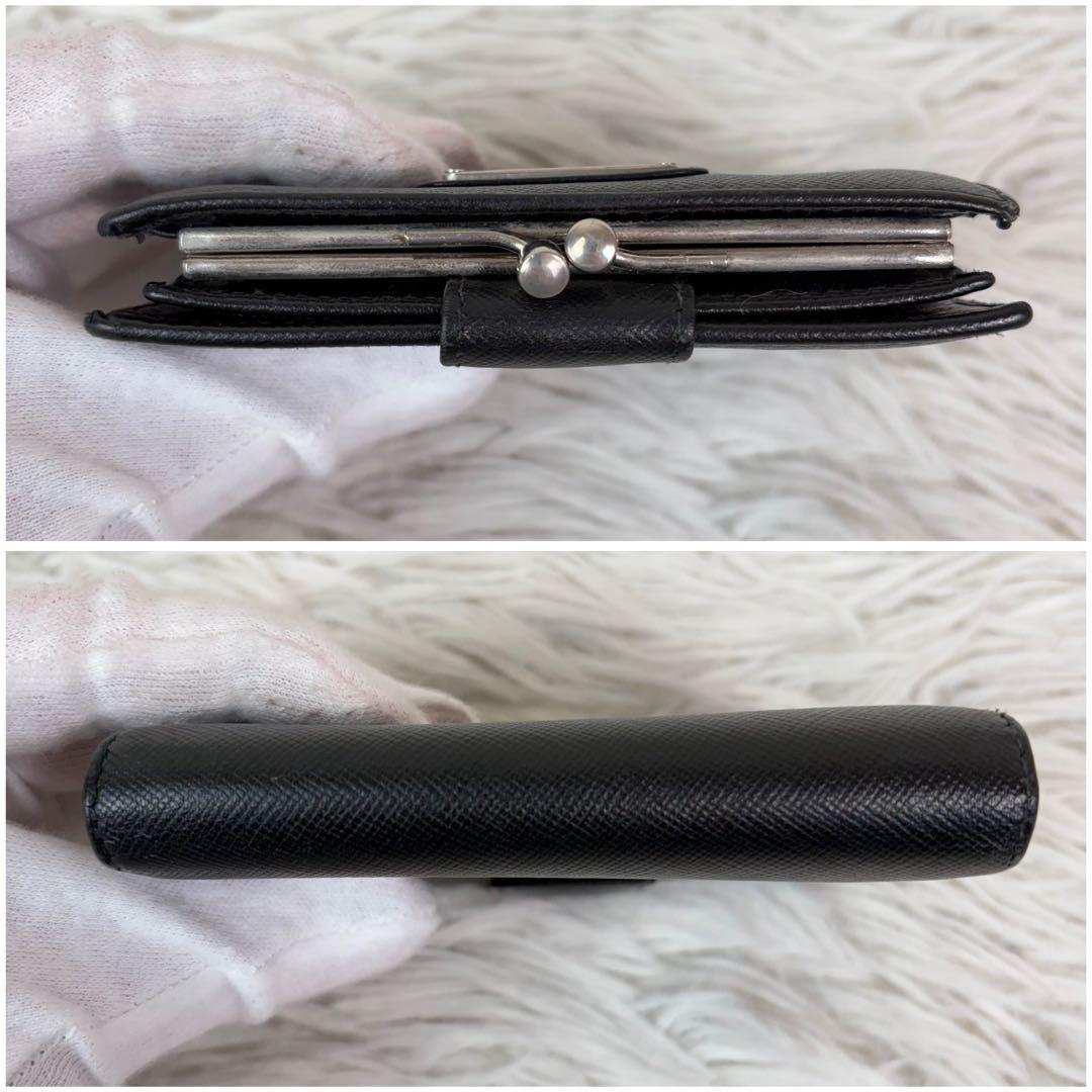 【極美品/希少 がま口】PRADA プラダ サフィアーノ 折り財布 三角ロゴ 黒