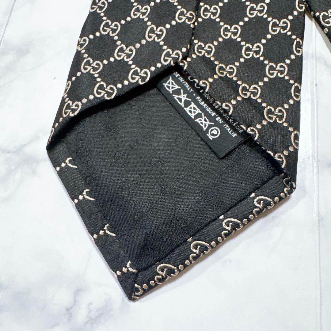 GUCCI ネクタイ　gg柄　ブラック　シルク