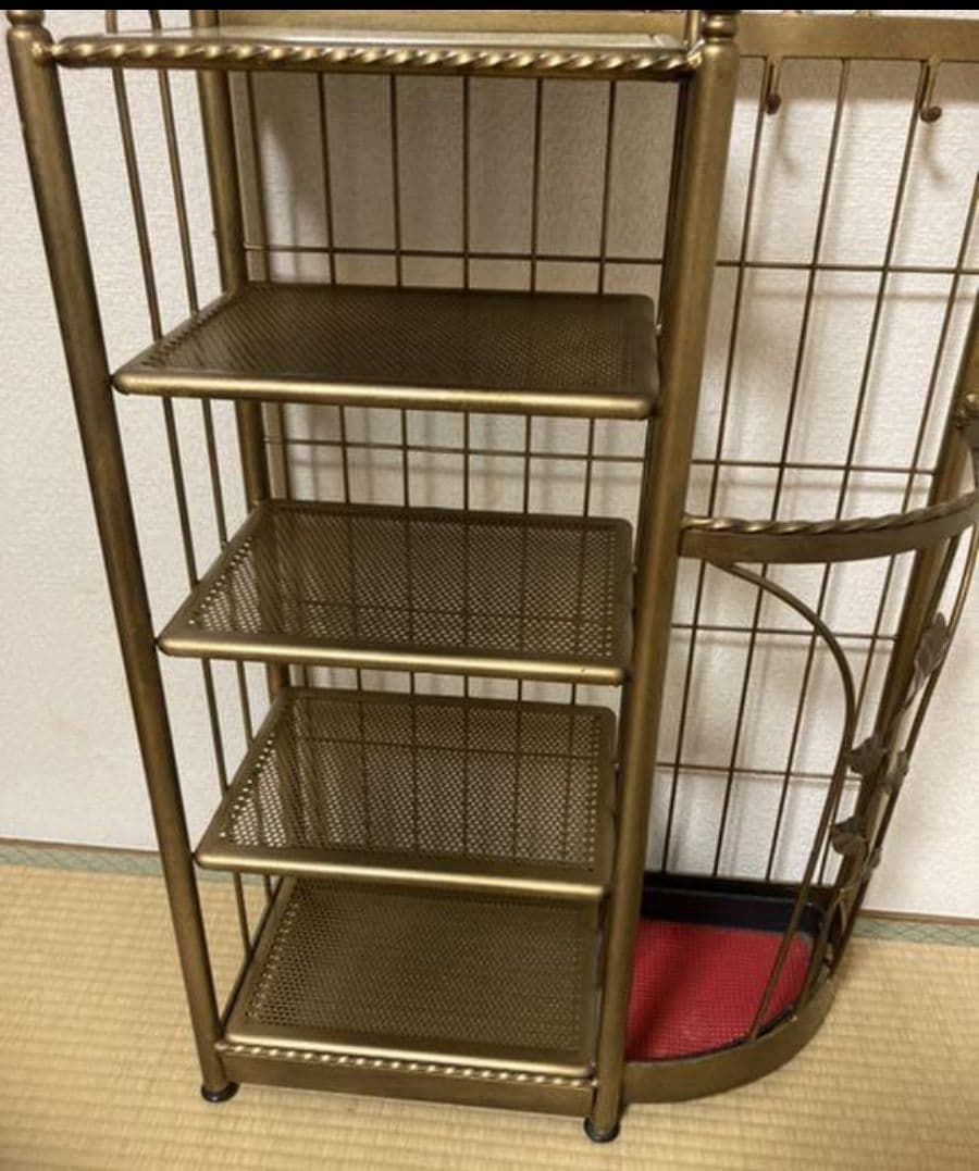 多機能収納　靴棚　傘立て　服掛け　鏡付き　取引限定