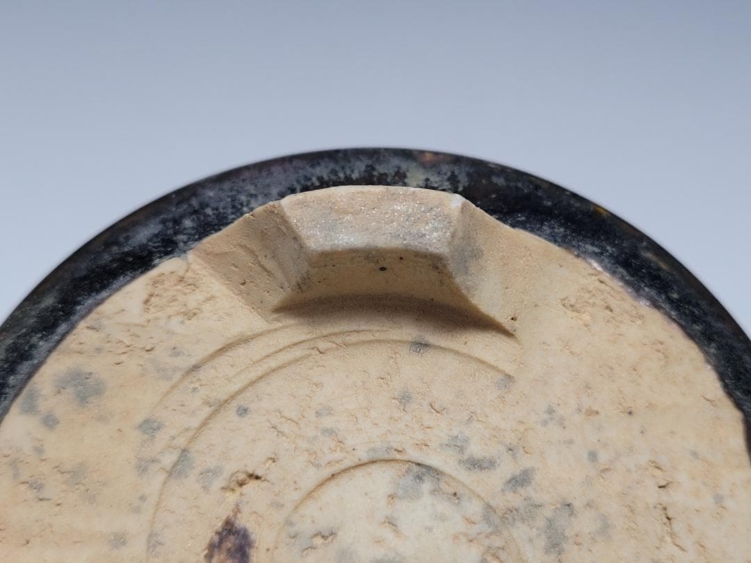 黒釉 竹節型 三足香炉 宋元時代 幅約7.6cm