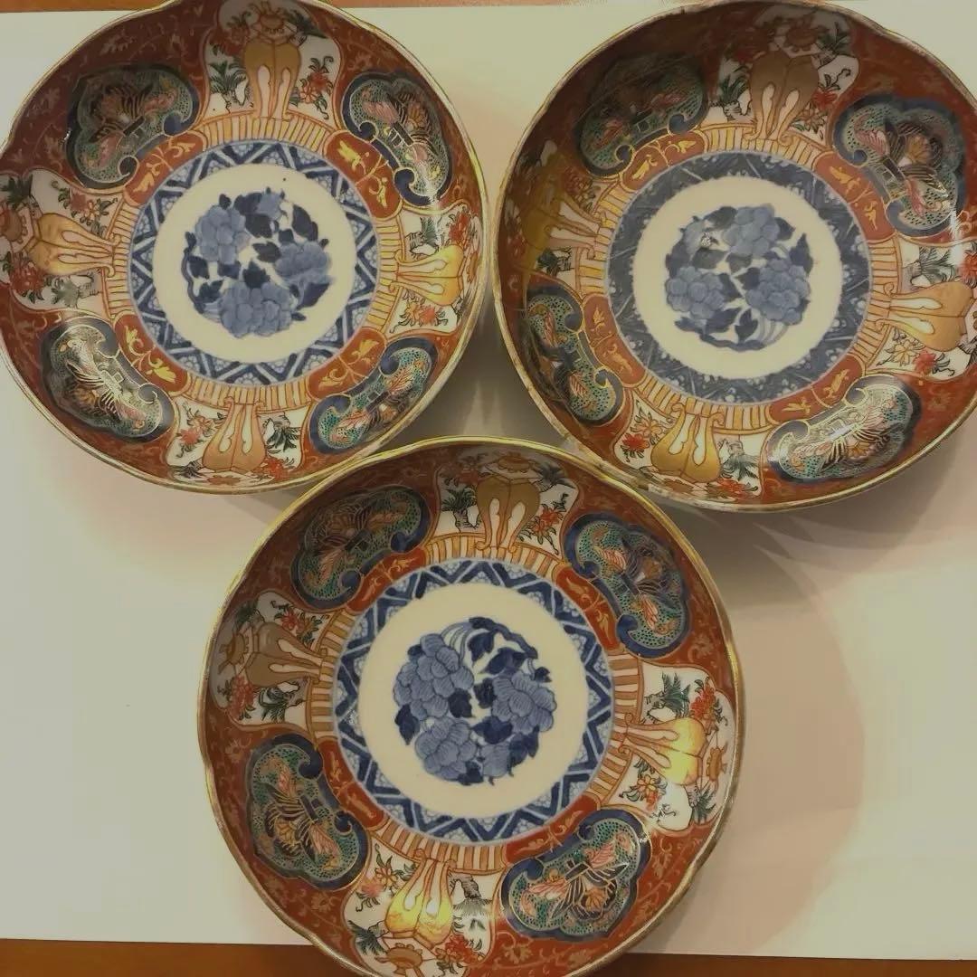 最終　古伊万里　色絵　なます皿　3枚