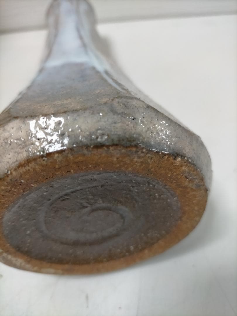 萩焼 作家物 花器　大和敏男　 花入 粉引　青灰色　共箱付き　251217-3Y