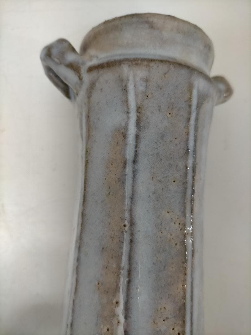 萩焼 作家物 花器　大和敏男　 花入 粉引　青灰色　共箱付き　251217-3Y