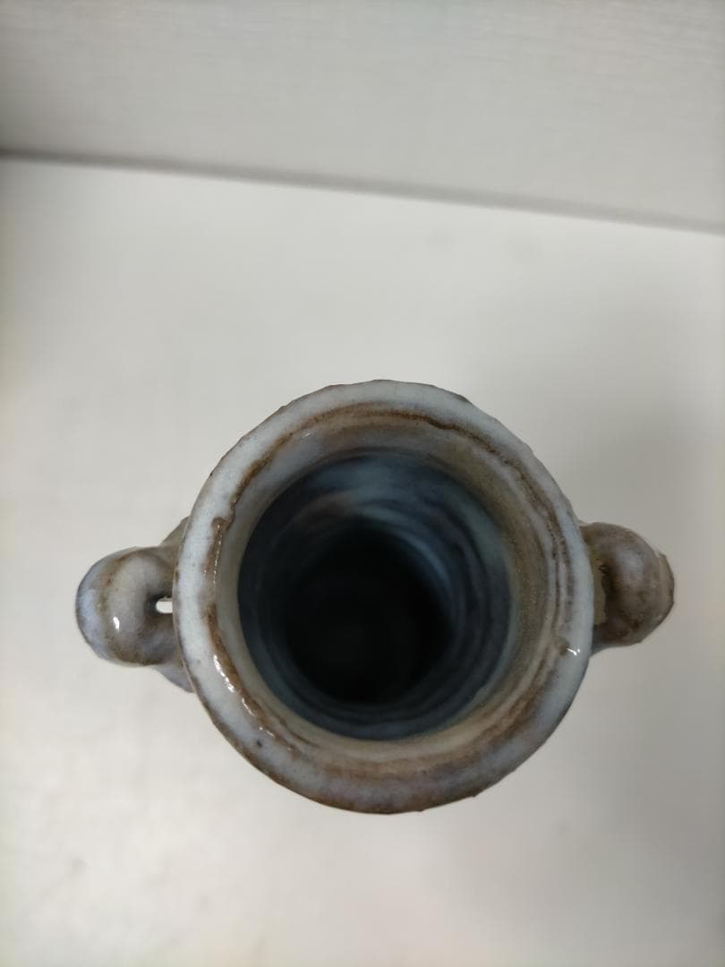 萩焼 作家物 花器　大和敏男　 花入 粉引　青灰色　共箱付き　251217-3Y