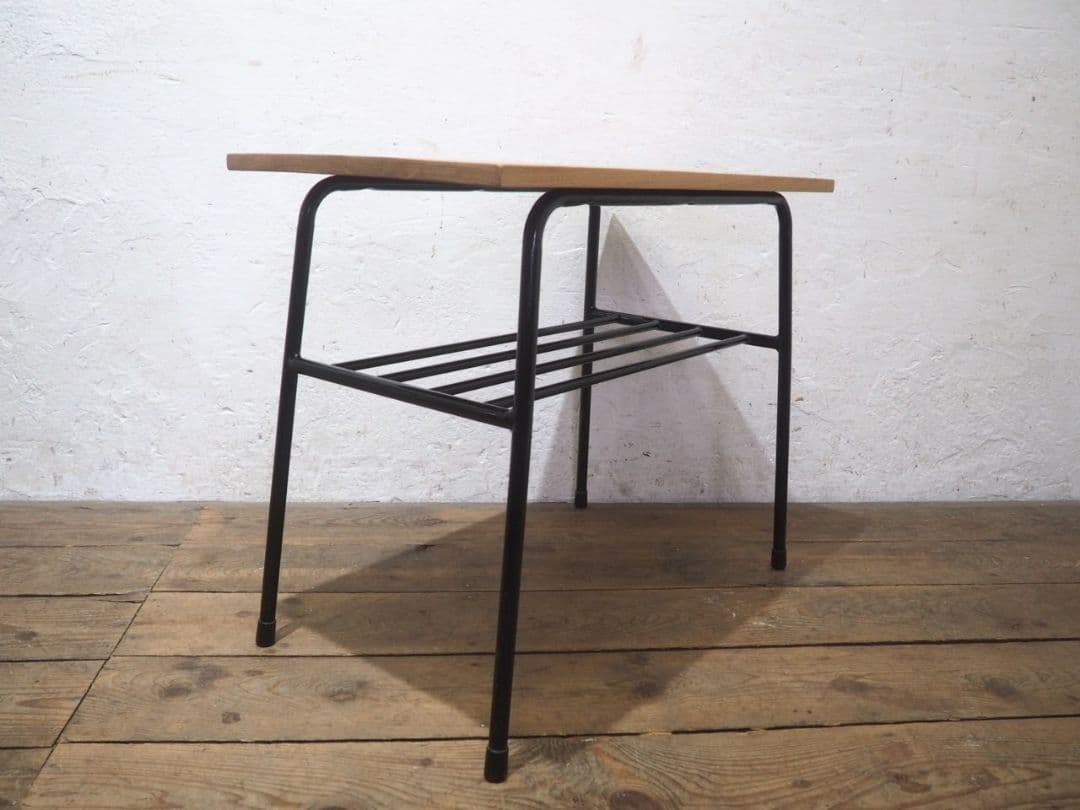 1236 ②古い木と鉄脚のテーブル　デスク　作業台　リメイク　レトロ　ビンテージ