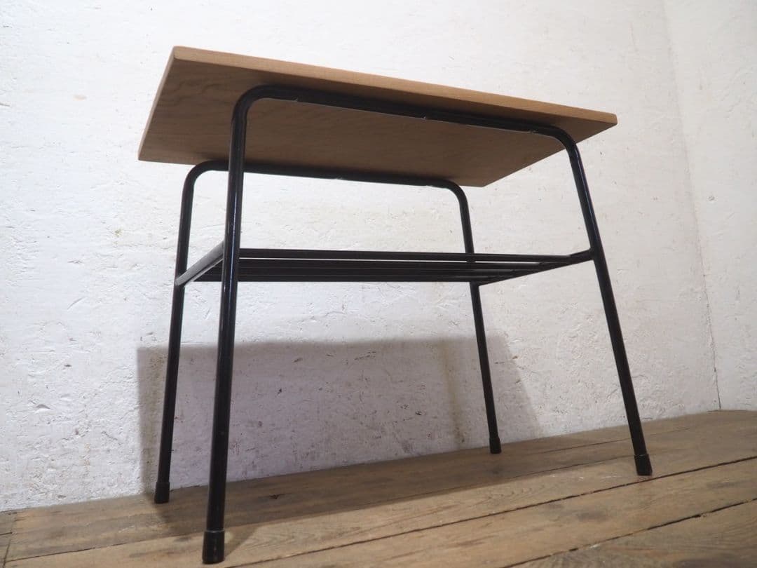 1236 ②古い木と鉄脚のテーブル　デスク　作業台　リメイク　レトロ　ビンテージ