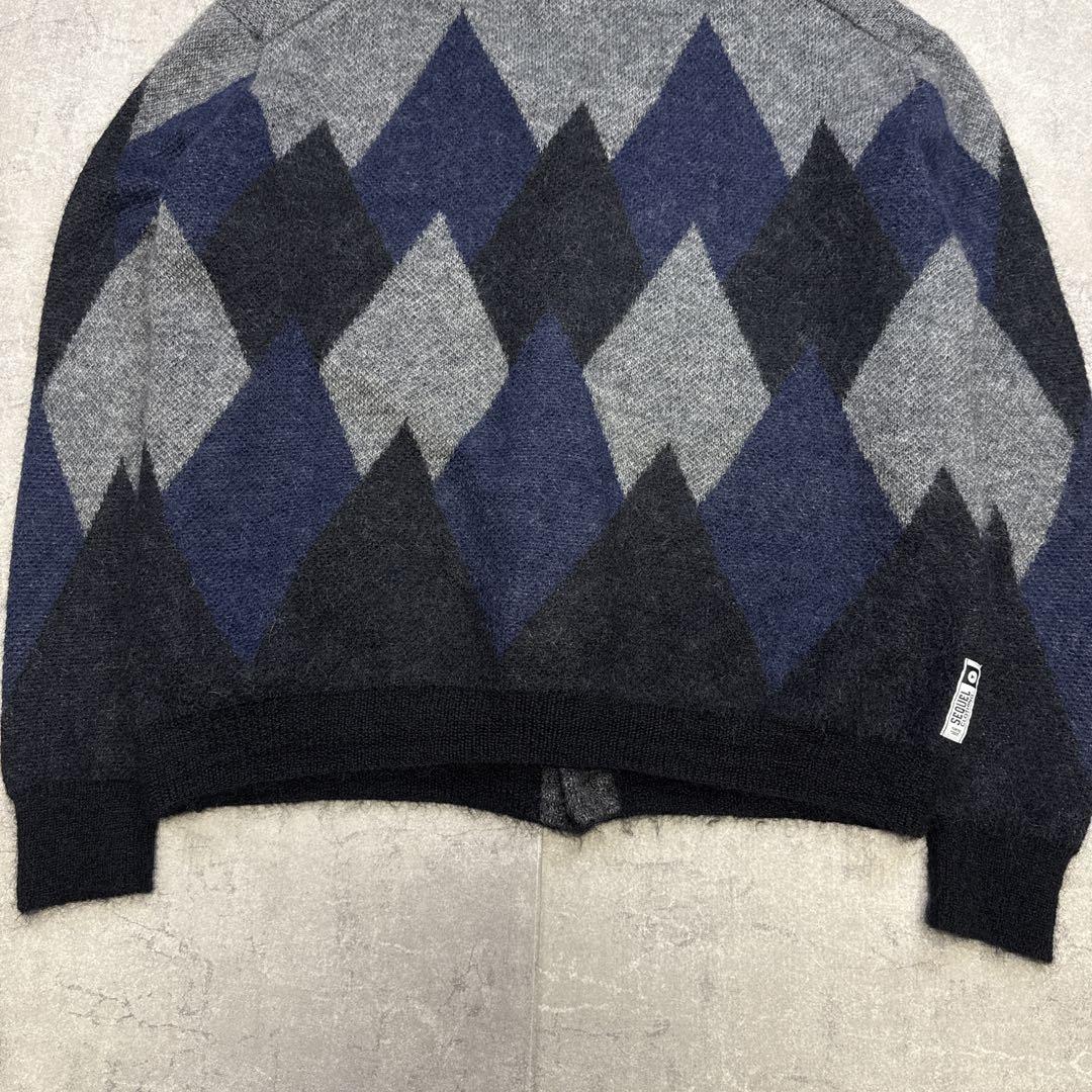 美品 SEQUEL シークエル モヘアカーディガン L アーガイル 藤原ヒロシ