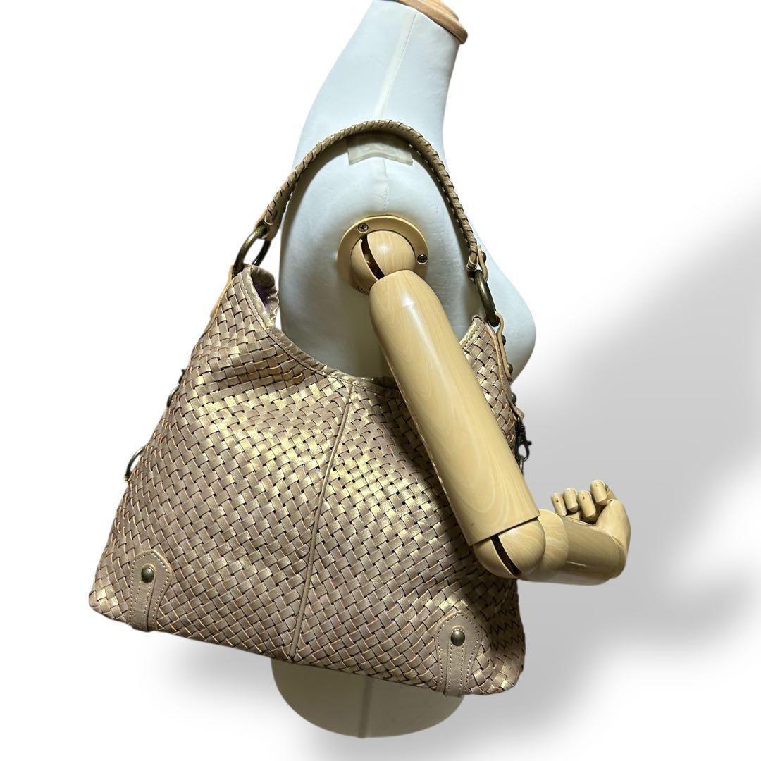 良品 1199 ワンショルダーバッグ イントレチャート レザー ゴールド A4