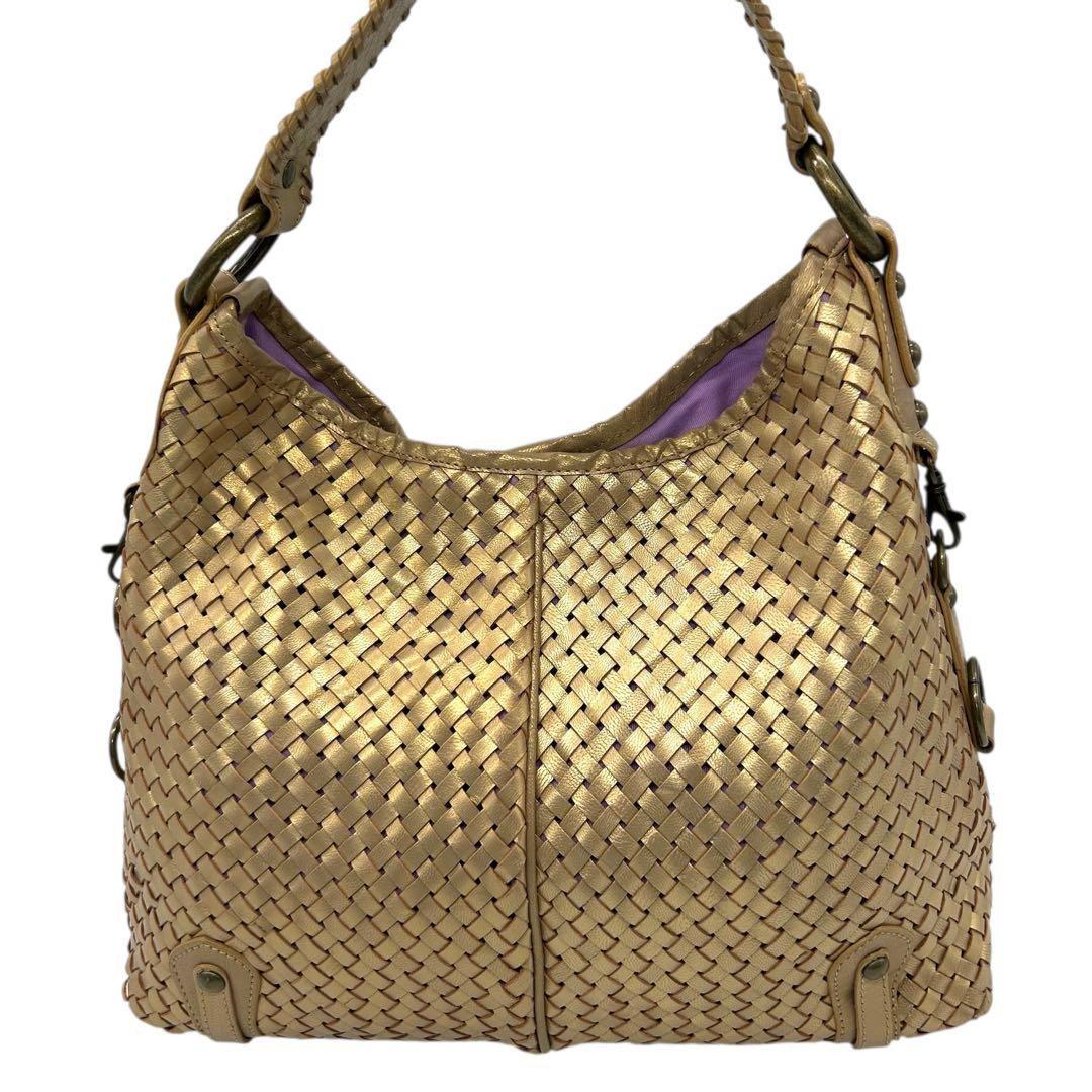 良品 1199 ワンショルダーバッグ イントレチャート レザー ゴールド A4