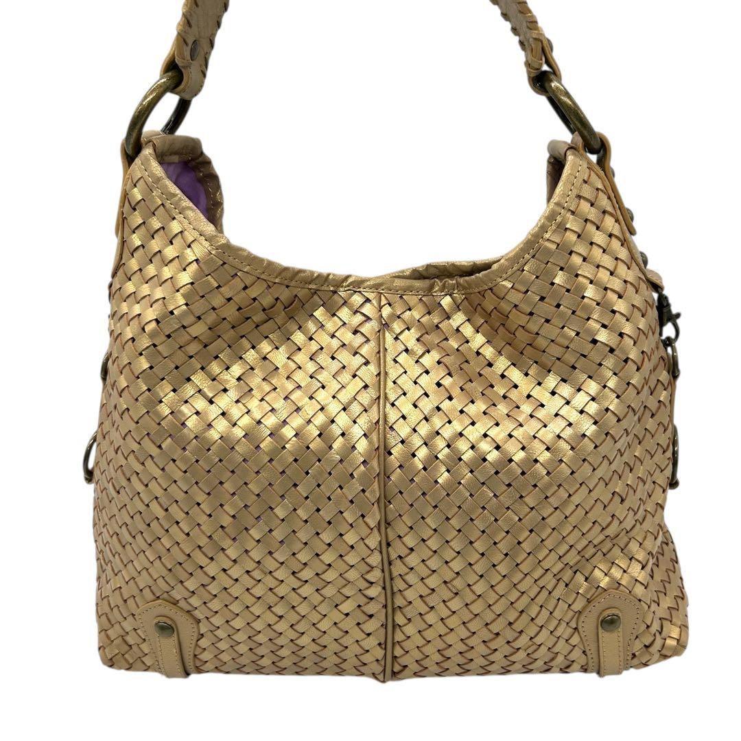 良品 1199 ワンショルダーバッグ イントレチャート レザー ゴールド A4