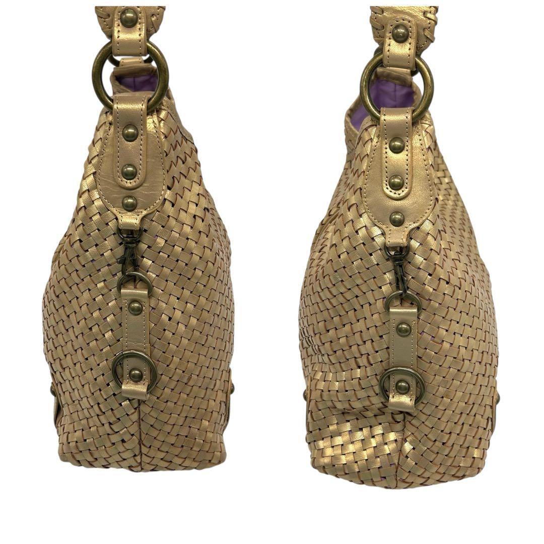 良品 1199 ワンショルダーバッグ イントレチャート レザー ゴールド A4