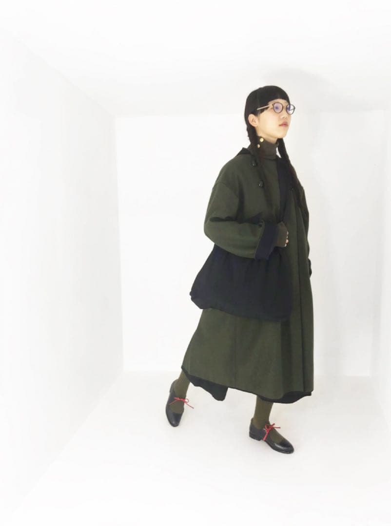 未使用タグ付き＊ヤブヤム YAB-YUM メルトン 黒 バックプリーツコート