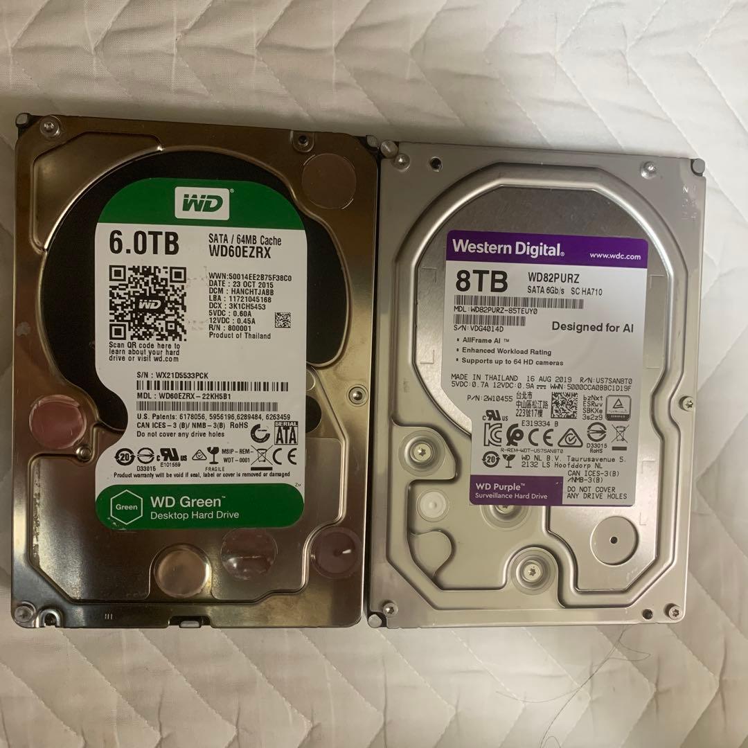 HDD 8TB + 6TB 2台セット 動作確認済み 1台ジャンク扱い