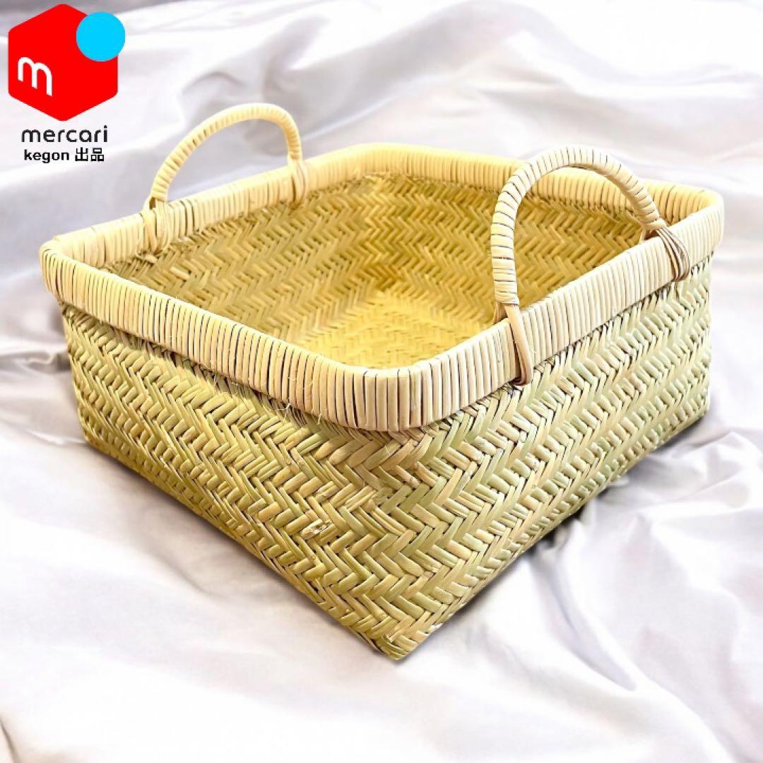 【新着新品一点物 特選品】鳥越竹細工 二重編み（合わせ編み）手付きおぼけ四角