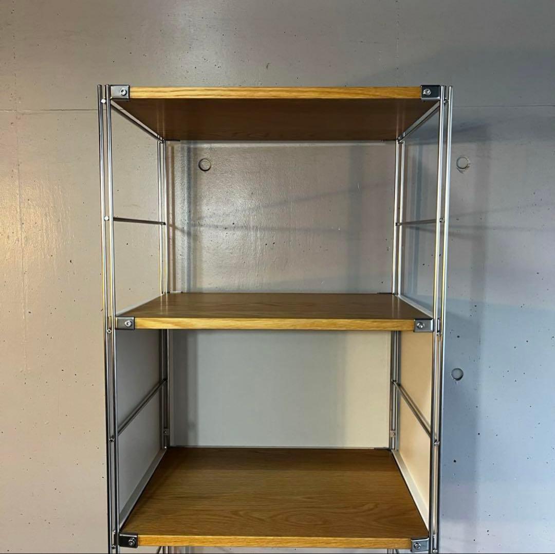 無印ステンレスユニットシェルフ・オーク材棚セット・大 パネル・バスケット付