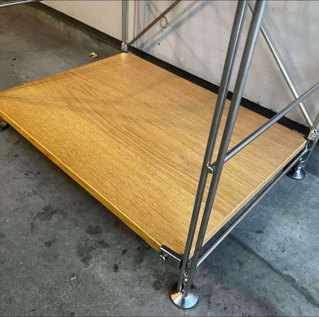 無印ステンレスユニットシェルフ・オーク材棚セット・大 パネル・バスケット付