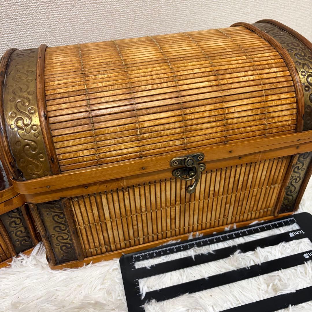 2個セット 宝箱 ラタン 収納箱 アンティーク 昭和レトロ ボックス 茶色 籐