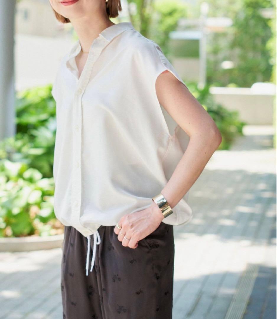 ⭐︎Spick and Span⭐︎ソフトブロードフレンチヘムギャザーシャツ　白