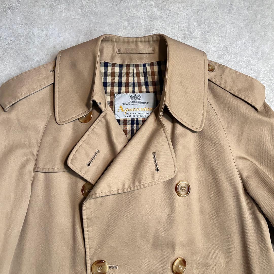 【美品】80s 英国製 アクアスキュータム ダブルトレンチコート 36S