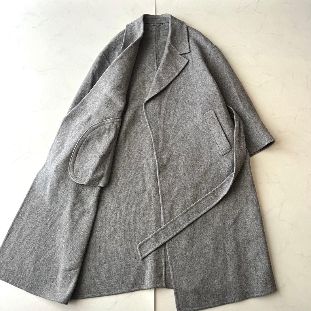 23区 MANTECO ウール リバーロングコート グレー ベルト 女優襟 36