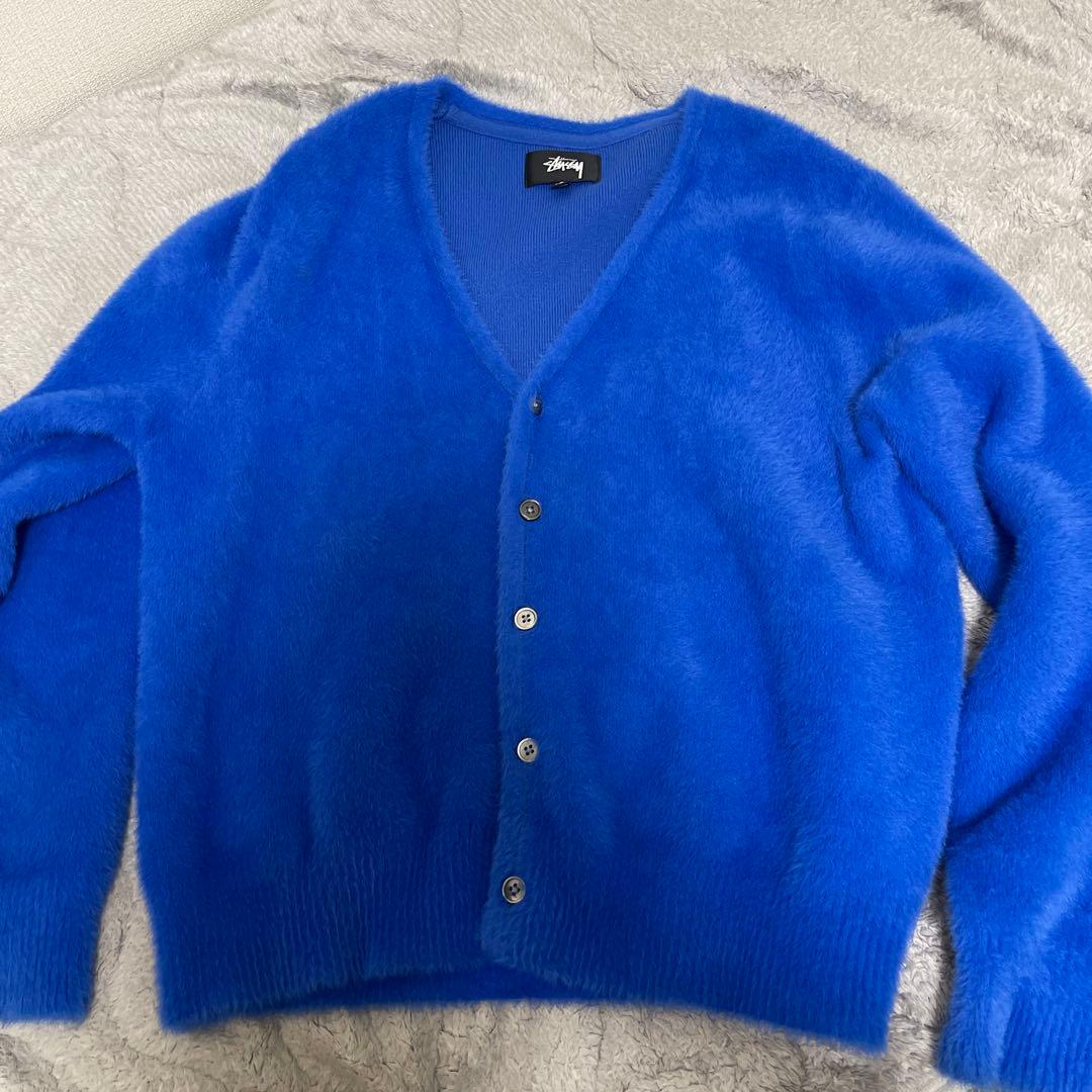 トップス stussy shaggy cardigan blue