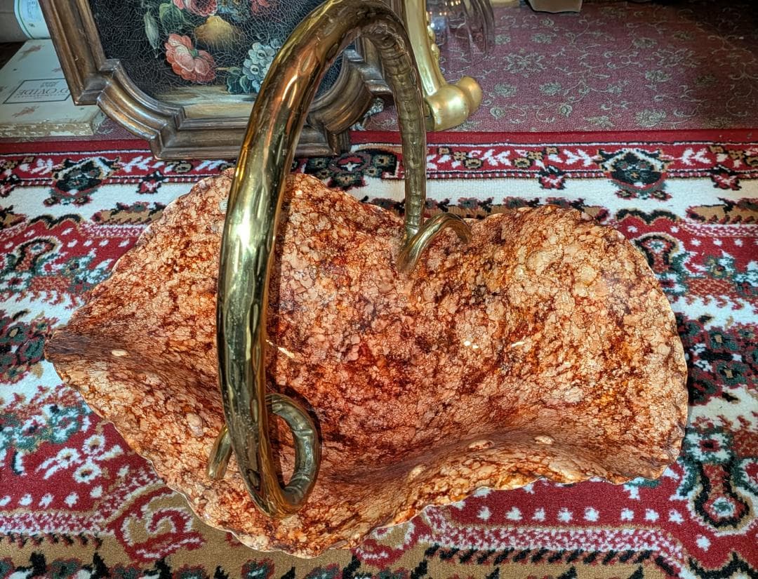 イタリア～★ドマン フルーツバスケット 花器 オブジェ／金属製