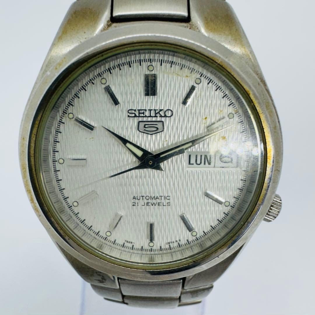 ✨SEIKO✨セイコー5✨シルバー文字盤✨デイデイト✨21JEWELS✨腕時計✨