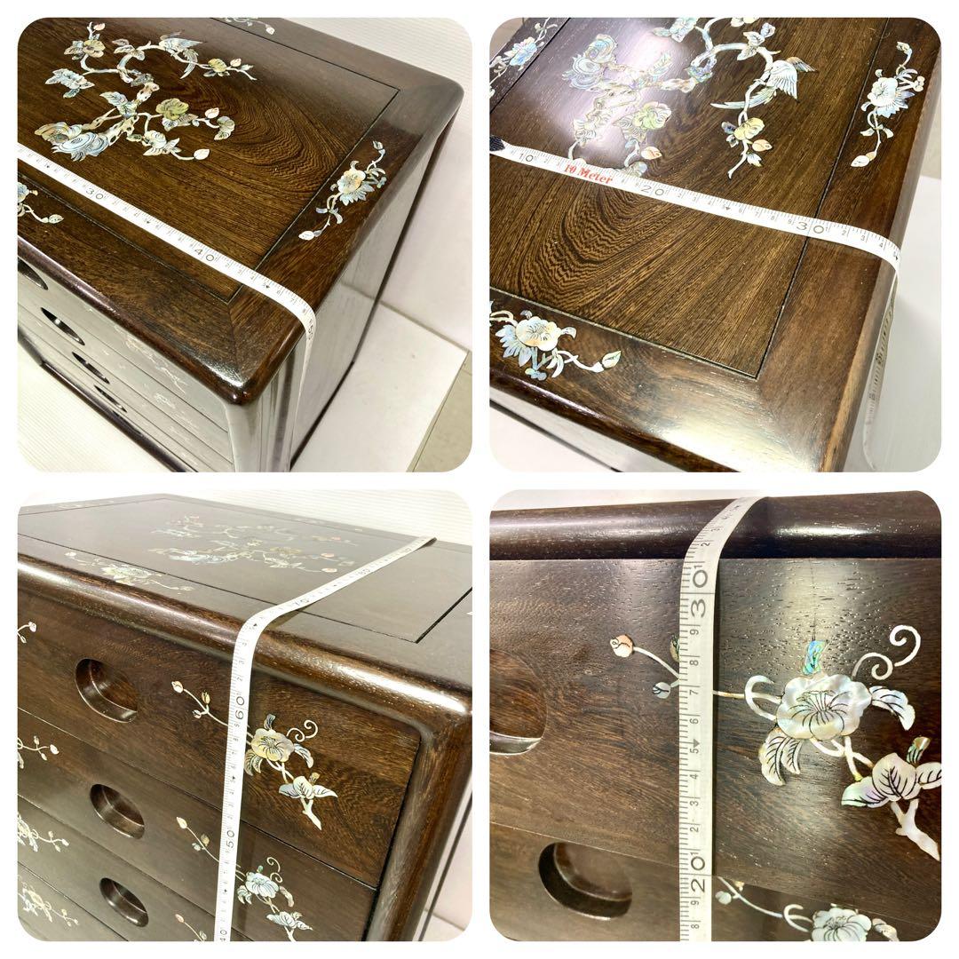 【良品】骨董品 チェスト 木製 小物入れ 螺鈿細工 5段 タンス 箪笥