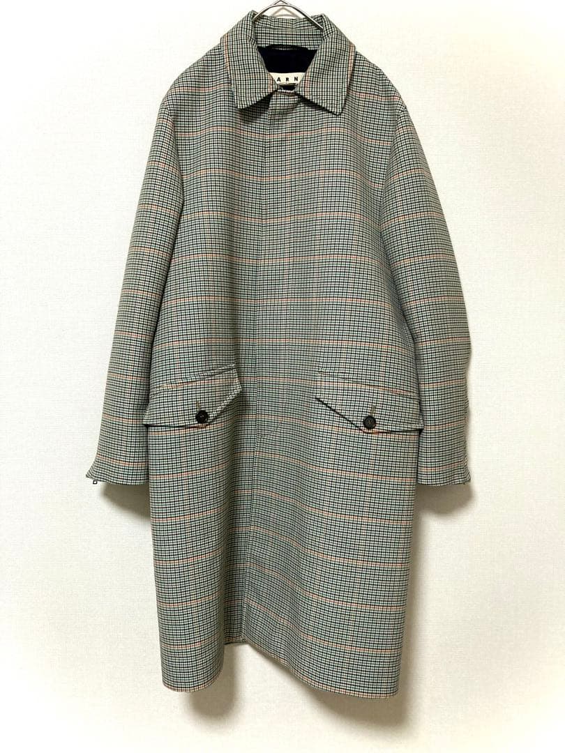 マルニ　チェック　ステンカラーコート　ウール　メンズ　総柄　48 アウター