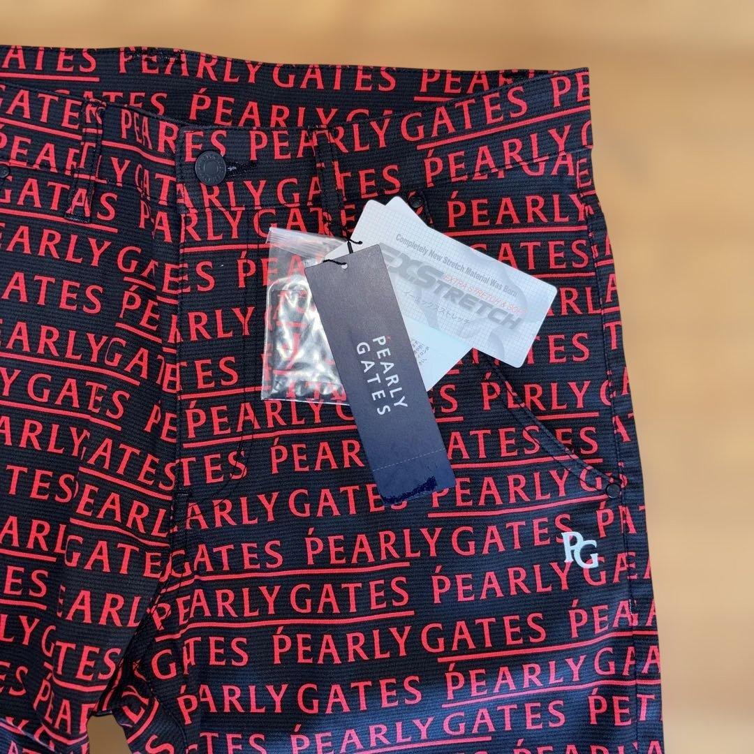 ☆新品☆PEARLY GATES ロゴプリント スリムフィットパンツL 黒/赤