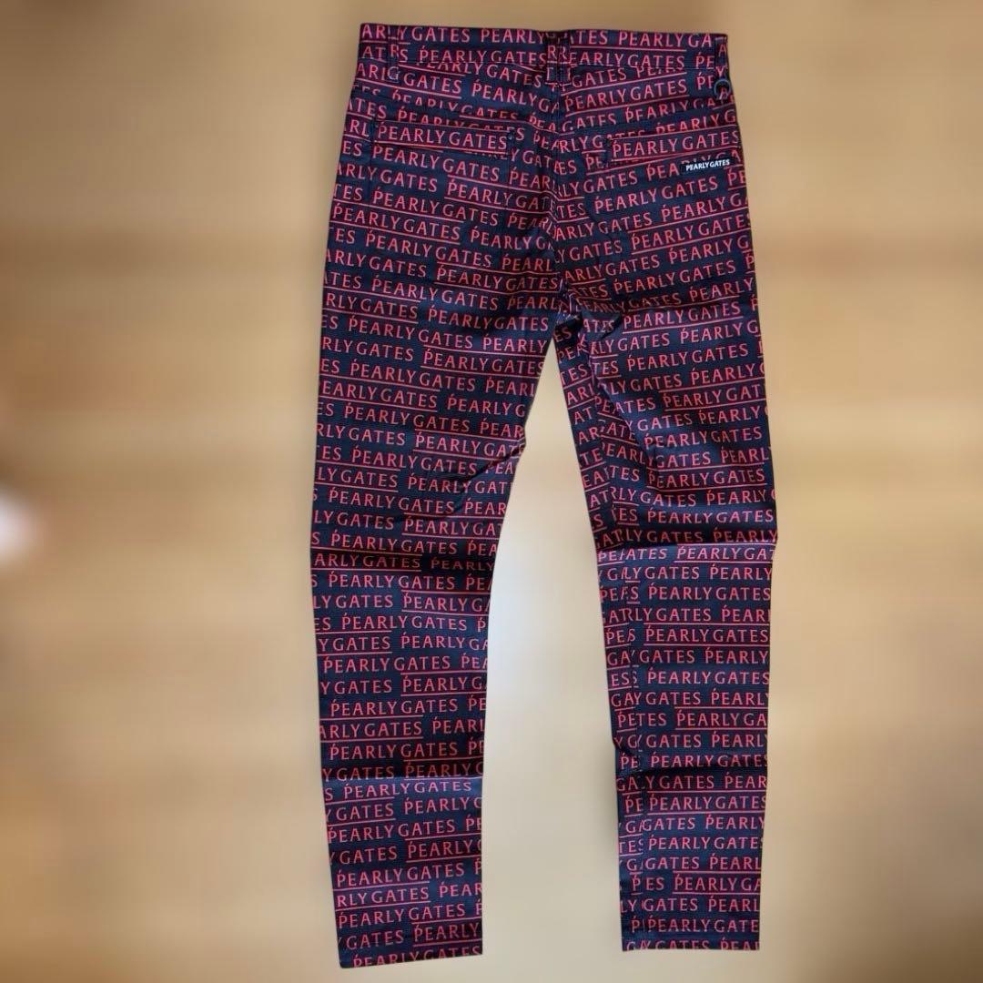 ☆新品☆PEARLY GATES ロゴプリント スリムフィットパンツL 黒/赤