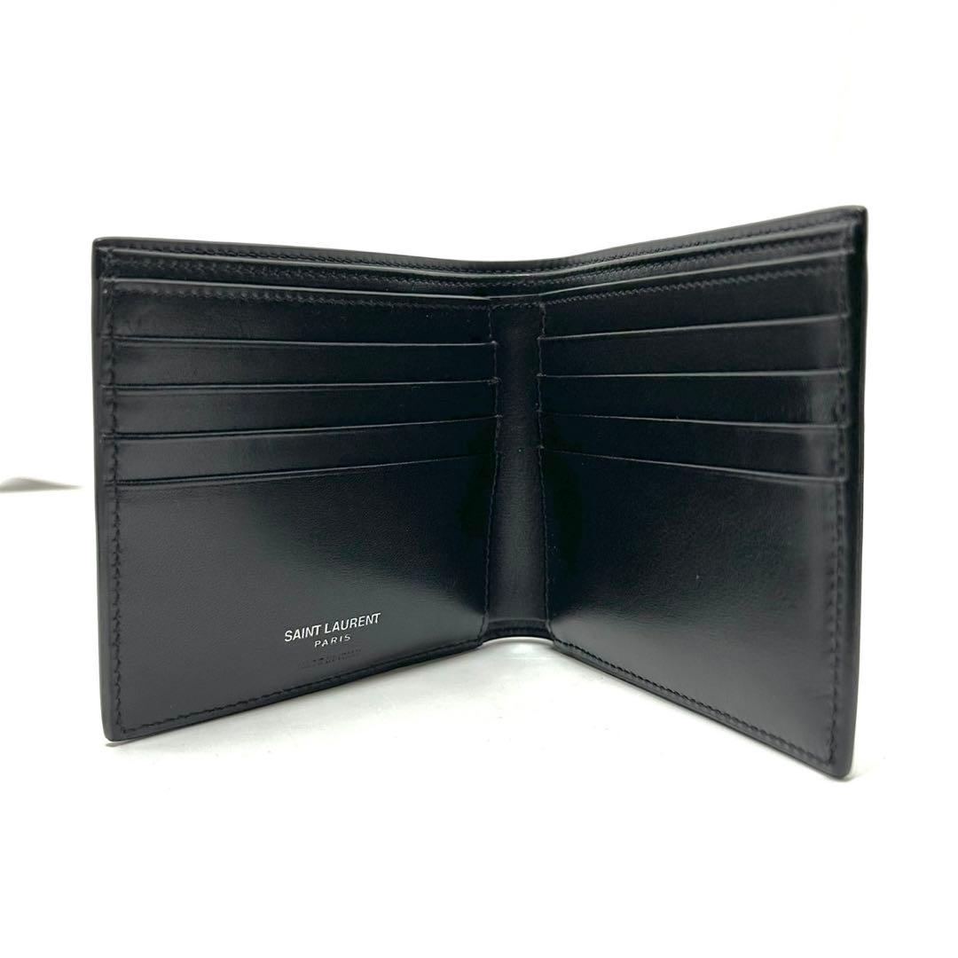 未使用 サンローランパリ 札入れ コンパクトウォレット YSLロゴ シルバー 黒