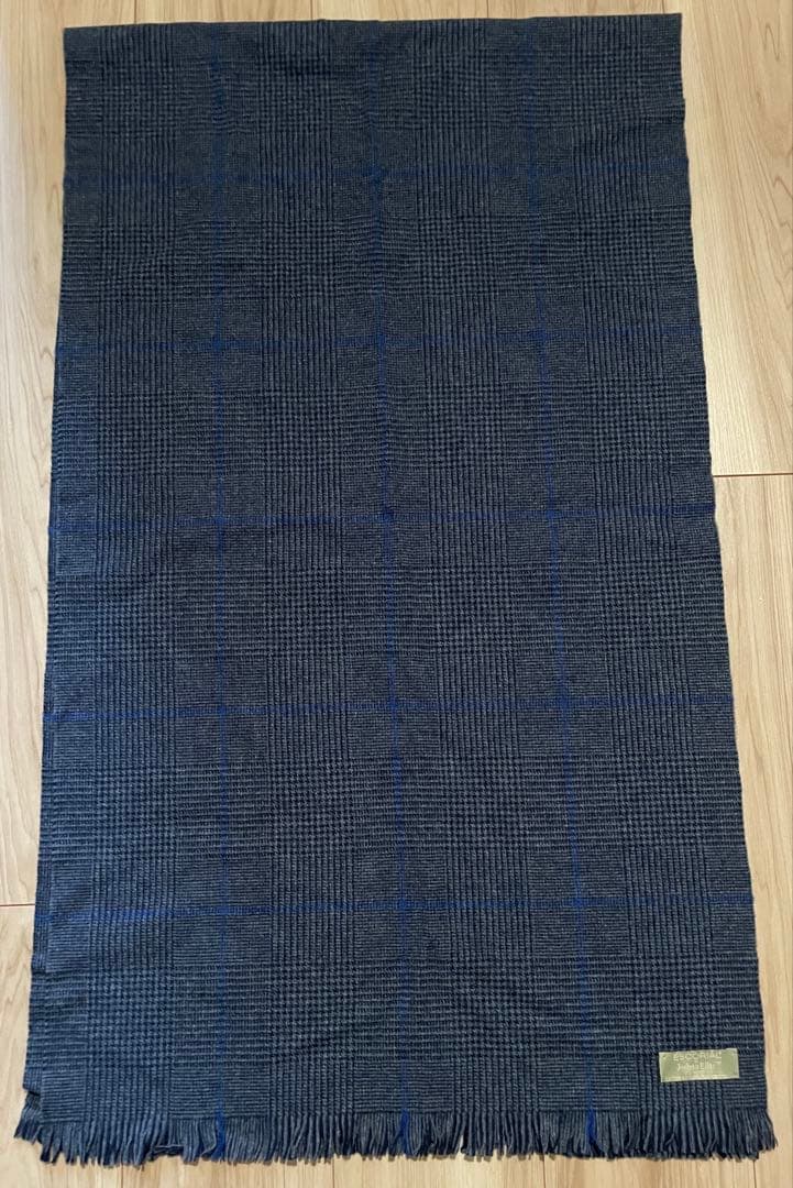 美品JoshuaEllisエスコリアルウールマフラー ネイビーチェックイギリス製