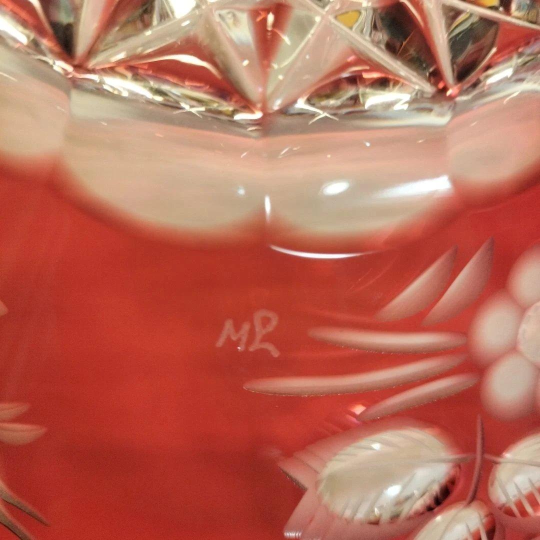 マイセンクリスタル ボール25cm 赤被せ バラ