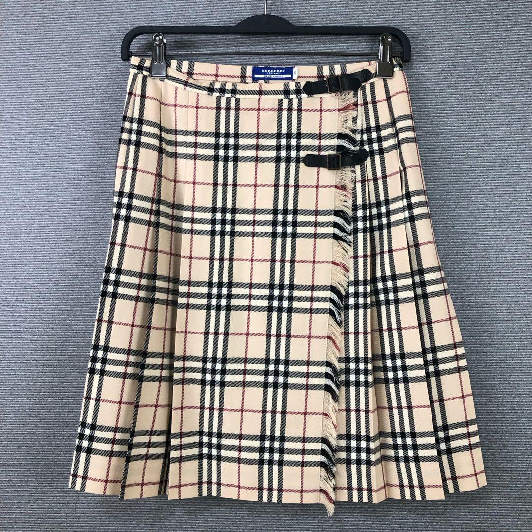 BURBERRY ウール ラップ プリーツ ひざ丈 スカート 38 ベージュ