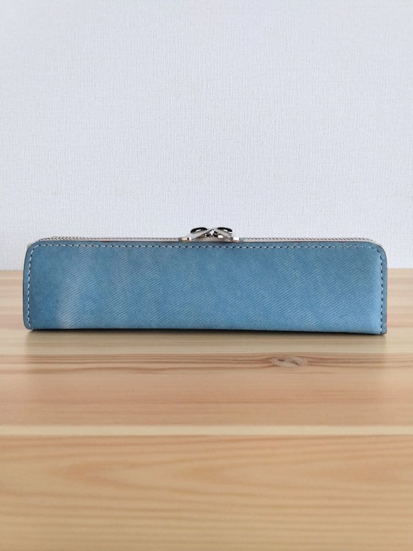 ペンケース　瀬戸内レザー(薄藍)　牛タンニン革　インディゴ染め　デニム柄