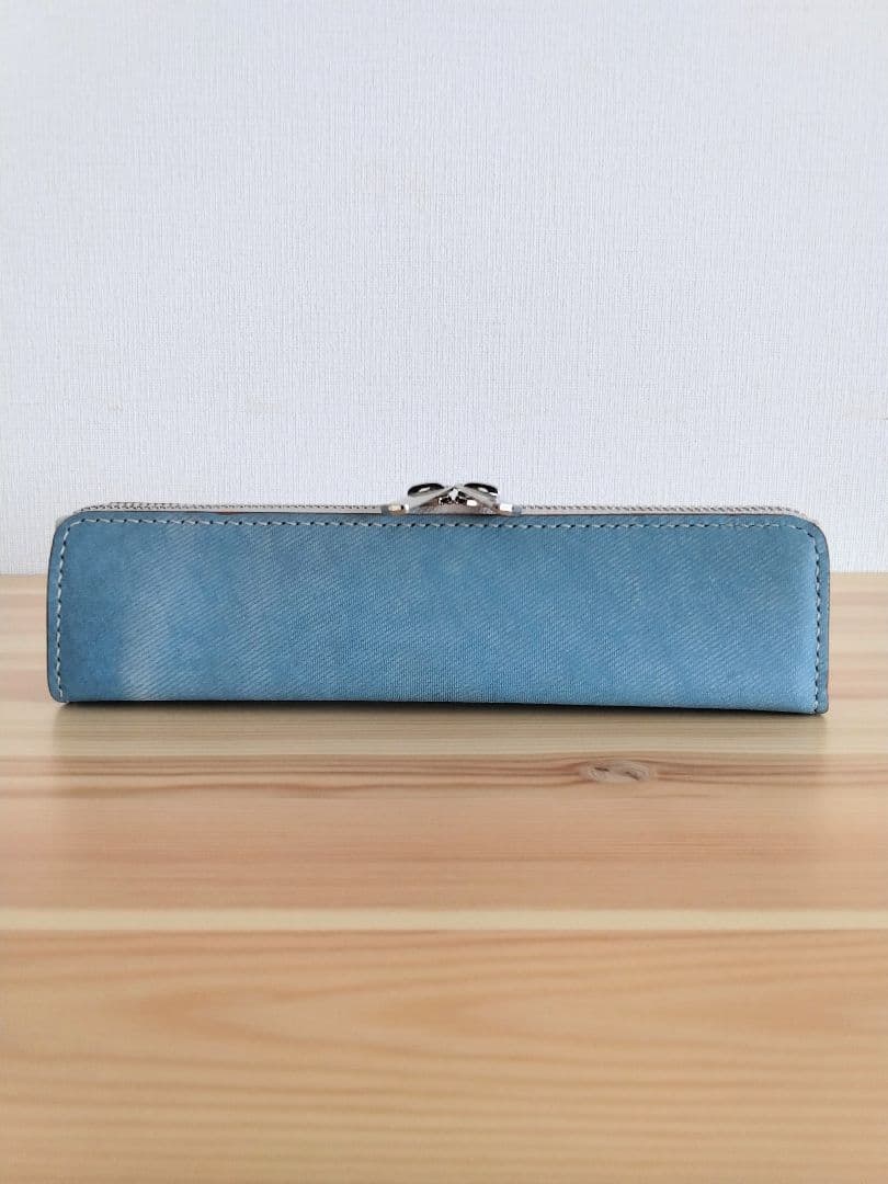 ペンケース　瀬戸内レザー(薄藍)　牛タンニン革　インディゴ染め　デニム柄