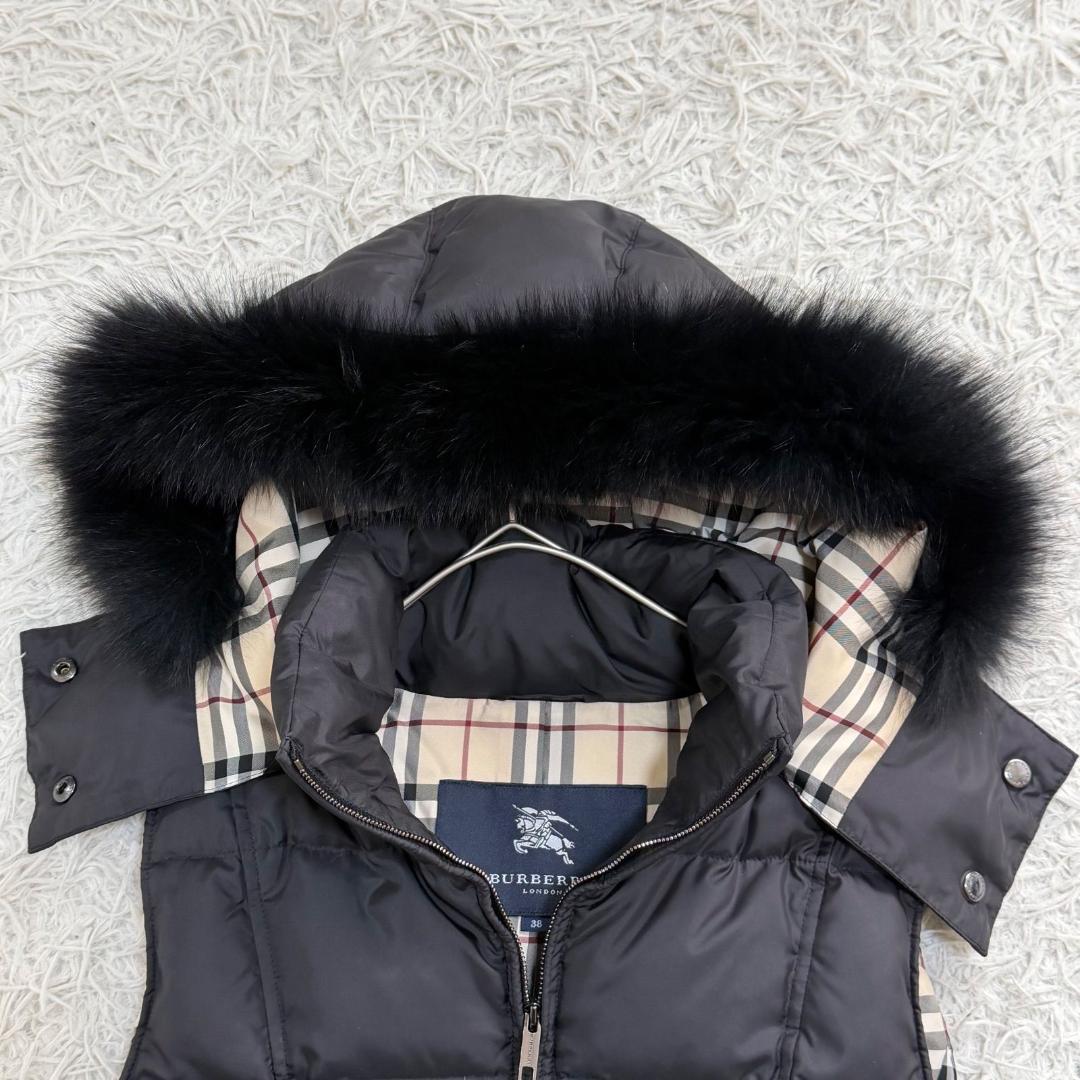 16984✨バーバリーロンドン フォックスファー ノバチェック ダウンベスト 黒