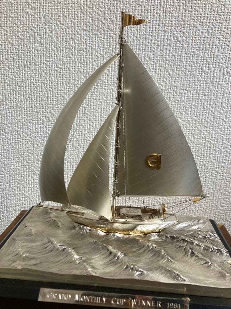 現状品　銀製　船置物