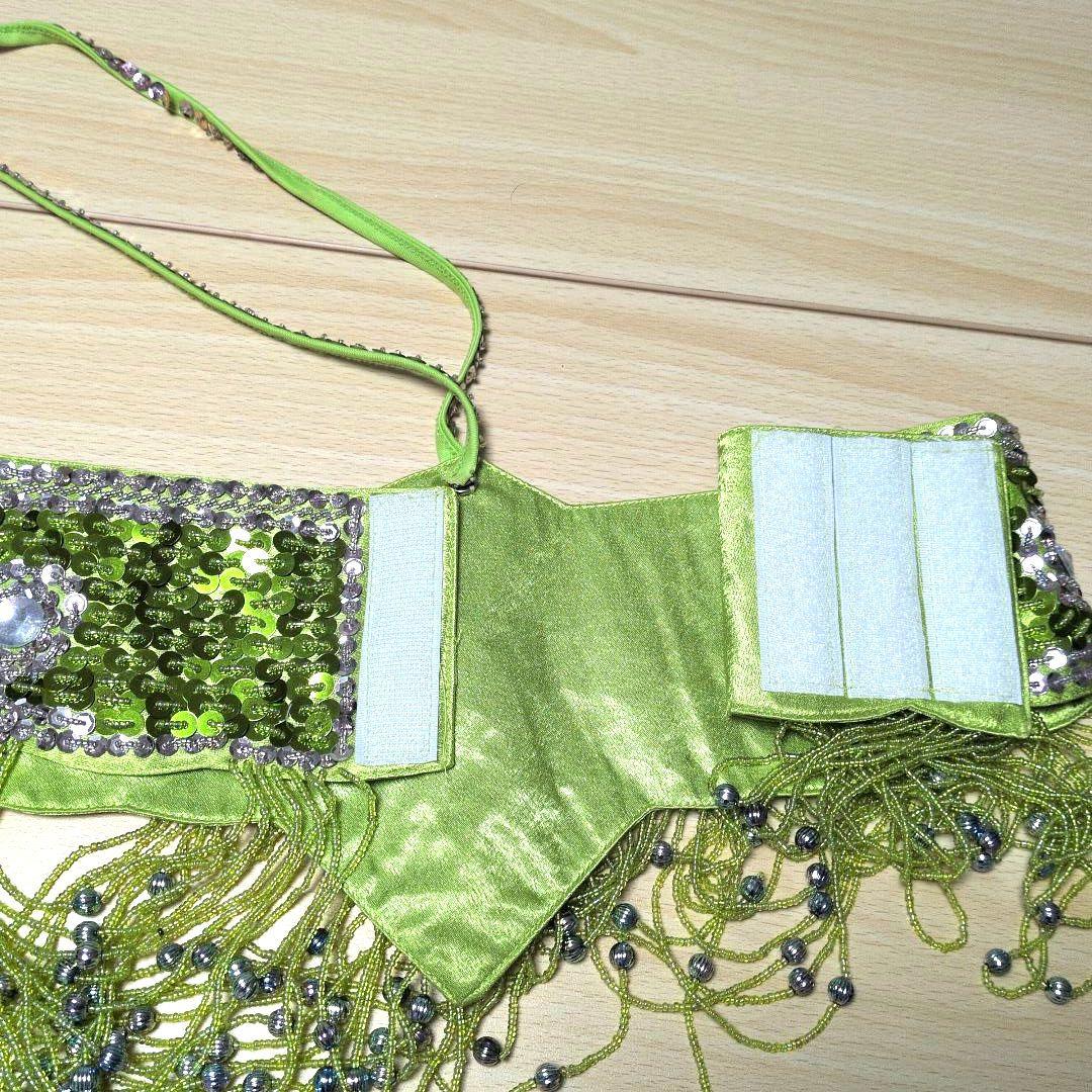 美品　ベリーダンス衣装　セットアップ　ブラベルト　ライトグリーン　オリエンタル