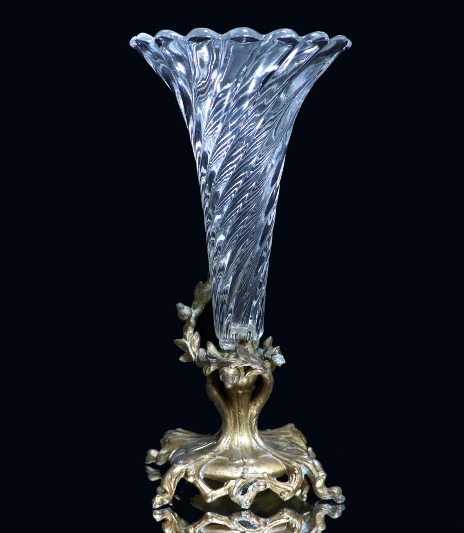 オールド・バカラ 美術館級 大型 センターピース 花瓶 ブロンズ装飾 バンブー