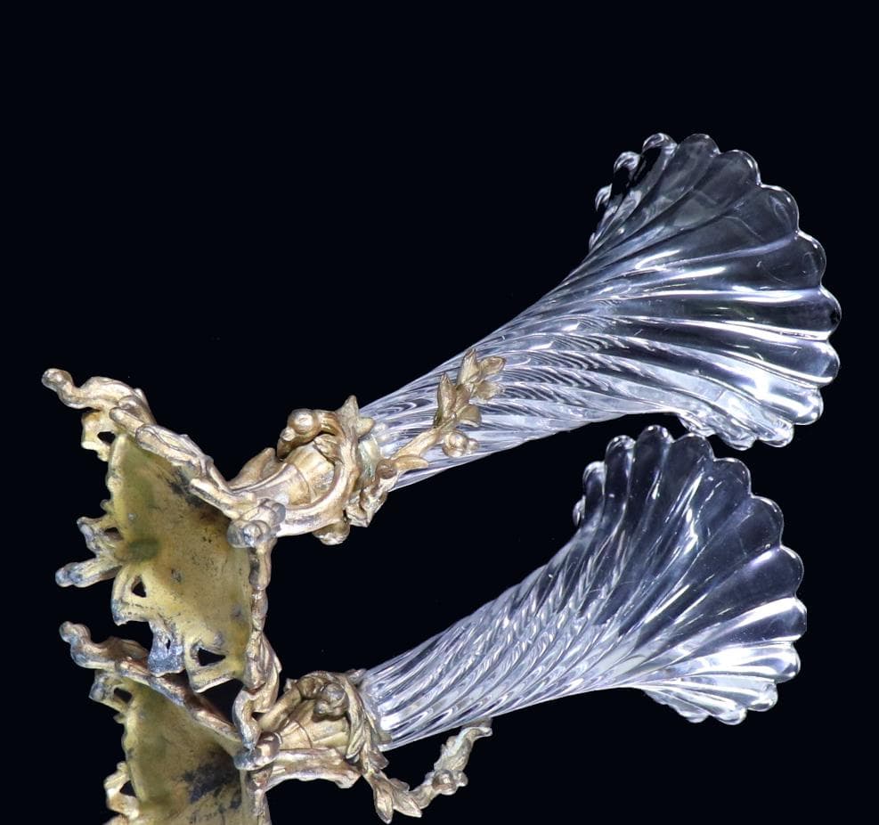 オールド・バカラ 美術館級 大型 センターピース 花瓶 ブロンズ装飾 バンブー