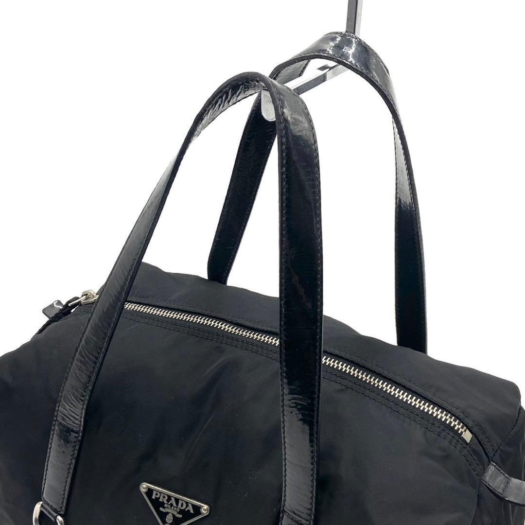プラダ 三角ロゴ アイコン ハンドバッグ ミニボストン ナイロン レザー 黒