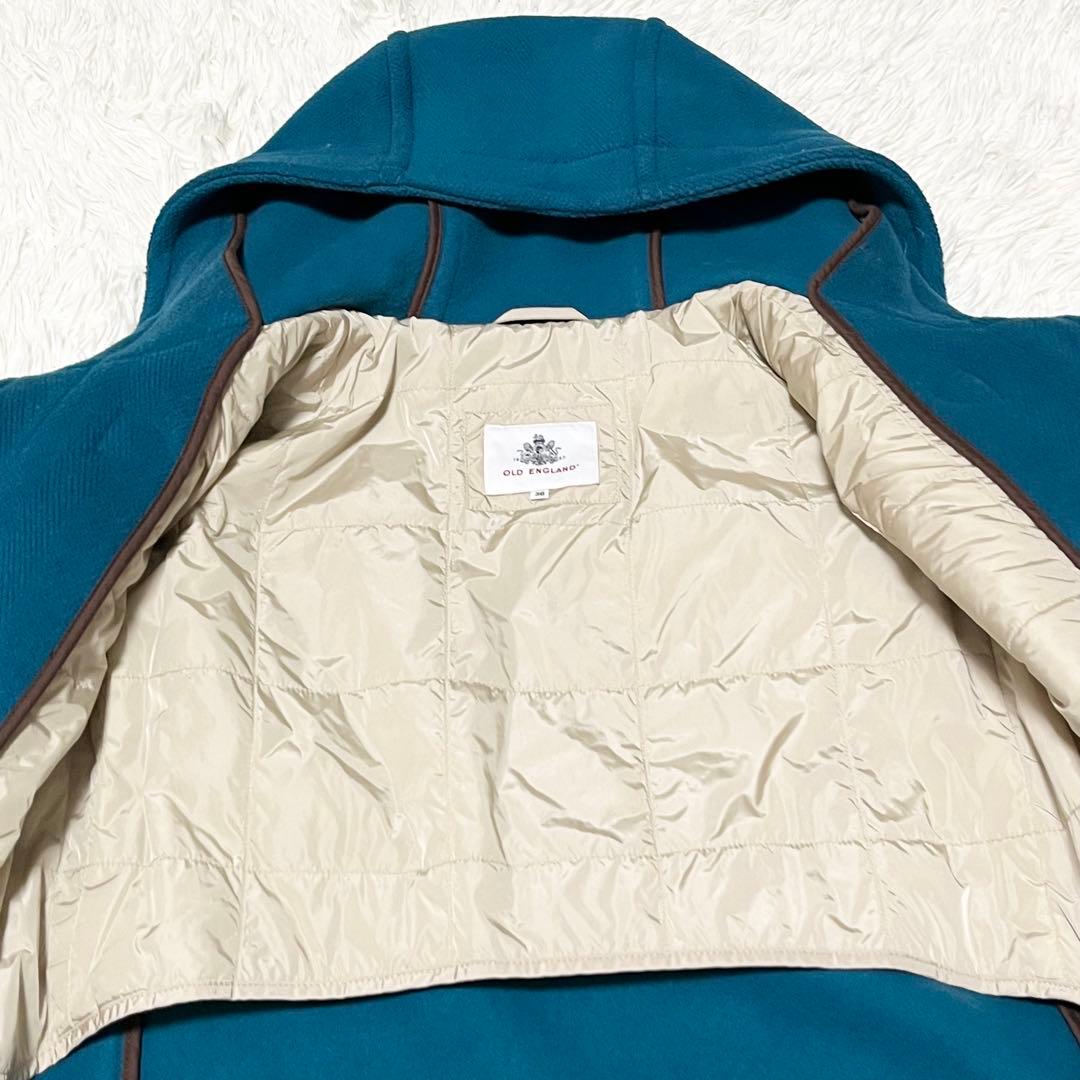 OLD ENGLAND ダッフルコート　ヘリンボーン ライナー付 牛革 ブルー