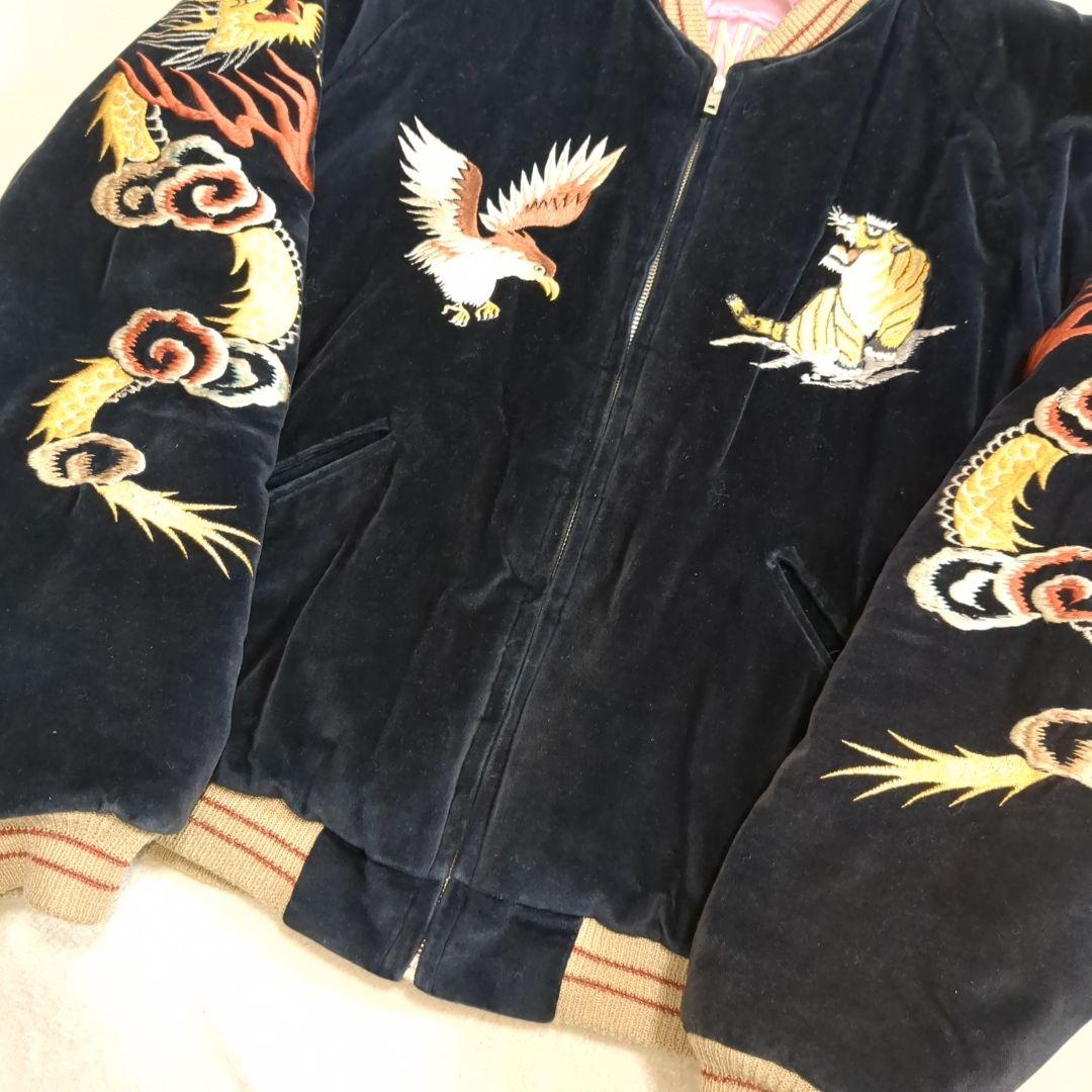テーラー東洋 スカジャン 別珍 虎 鷹 希少 Lサイズ ブラック リバーシブル