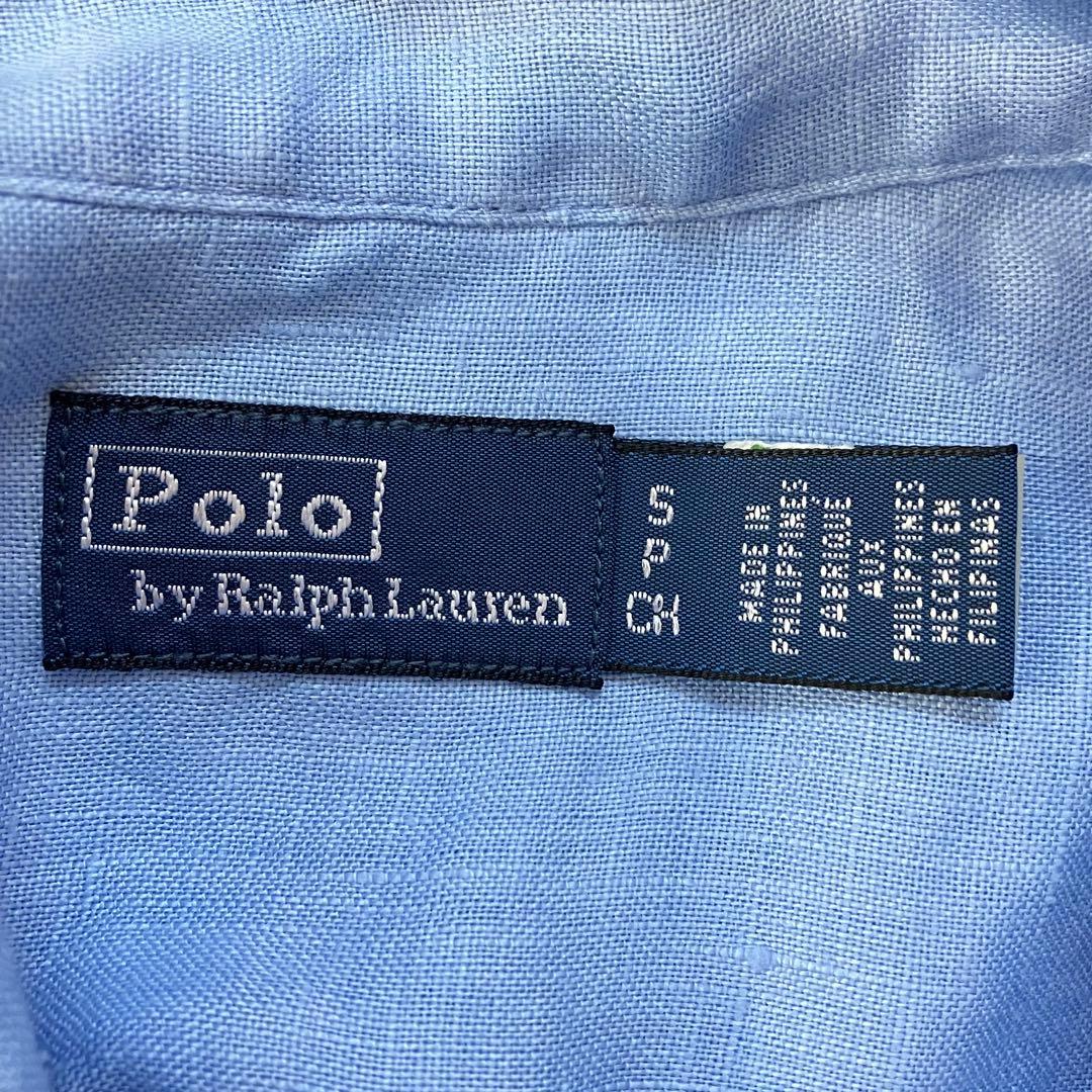 美品 ポロラルフローレン リネン ポップオーバー シャツ フレンチスリーブ S